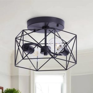 Industrial Black 2-Light Metal Frame Semi Flush Mount Ceiling Light