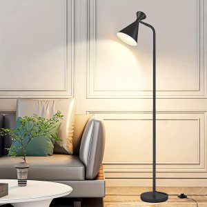 Floor Lamp For Living Room, Modern Adjustable Metal Heads Standing Lamps, Simple Design Black Floor Lamp With Foot Switch For Bedroom, Office, Kids Room, Reading, Working (Bulb Not Included), Suitable For Halloween And Christmas