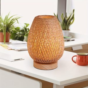 1 set Handmade Bamboo Weaving Table Lamp with Natural Wooden Base - Eye-Caring Bedside Night Light for Bedroom, Retro Desk Lamp for Reading - Unique Handicraft Home Decor and Housewarming Gift