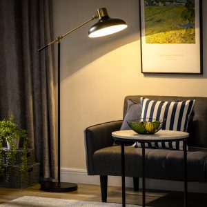 HOMCOM Adjustable Floor Lamps for Living Room, Standing Lamp for Bedroom with Balance Arm, Adjustable Head and Height, Tall Black and Gold Lamp (Bulb not Included)