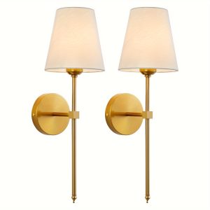 2pcs Wall Sconces, Retro Industrial Wall Lamps, Bathroom Vanity Sconces Wall Lighting With White Fabric Shade, Suitable For Bedroom Living Room Corridor Kitchen